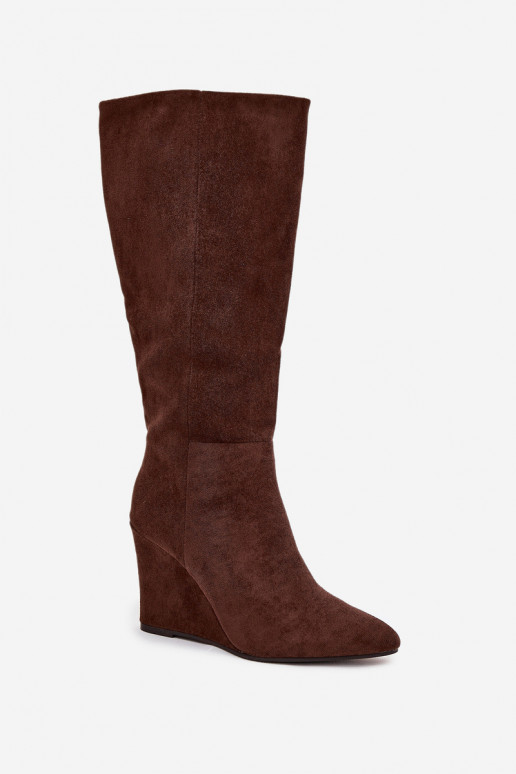 Bottes hautes pour femmes isolées avec plateforme, en chocolat Rosina
