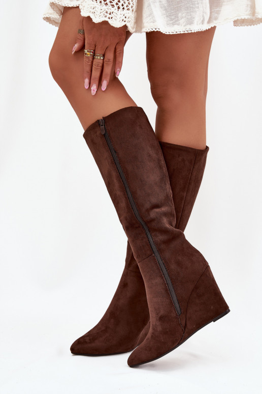 Bottes hautes pour femmes isolées avec plateforme, en chocolat Rosina