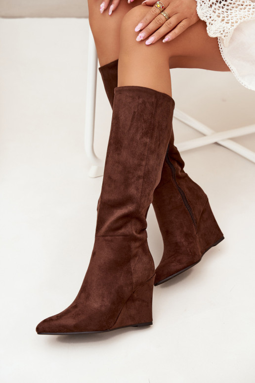 Bottes hautes pour femmes isolées avec plateforme, en chocolat Rosina