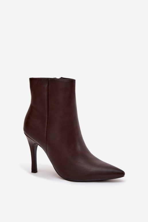 Bottines pour femmes isolées avec talons fins, en cuir synthétique, en chocolat Nolisse