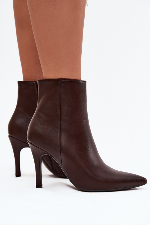 Bottines pour femmes isolées avec talons fins, en cuir synthétique, en chocolat Nolisse