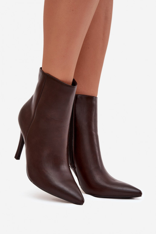 Bottines pour femmes isolées avec talons fins, en cuir synthétique, en chocolat Nolisse