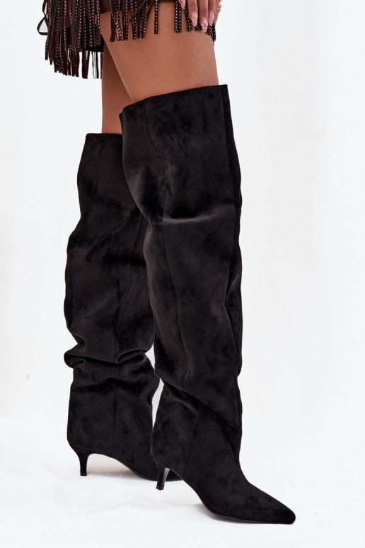 Bottes hautes à enfiler pour femmes avec talons fins en noir Ysolienne