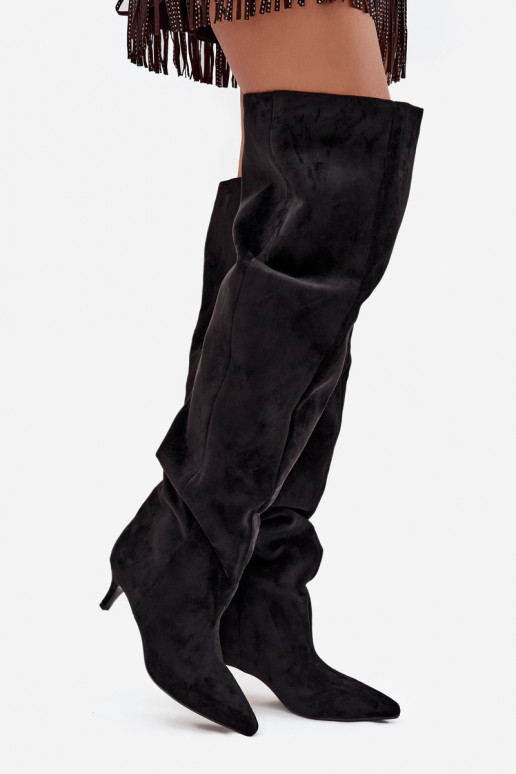 Bottes hautes à enfiler pour femmes avec talons fins en noir Ysolienne
