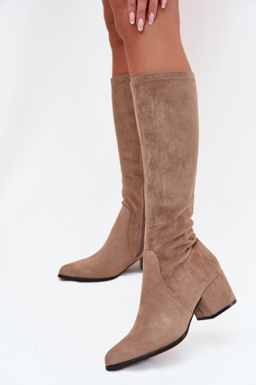 Bottes longues pour femmes à talon bas en daim synthétique couleur sable Sergio Leone KZ212 2