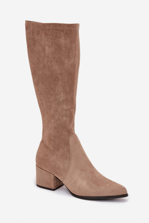 Bottes longues pour femmes à talon bas en daim synthétique couleur sable Sergio Leone KZ212