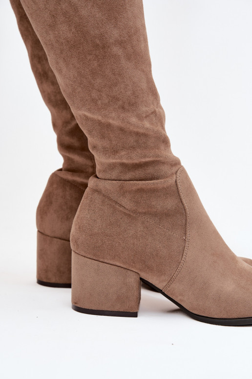 Bottes longues pour femmes à talon bas en daim synthétique couleur sable Sergio Leone KZ212