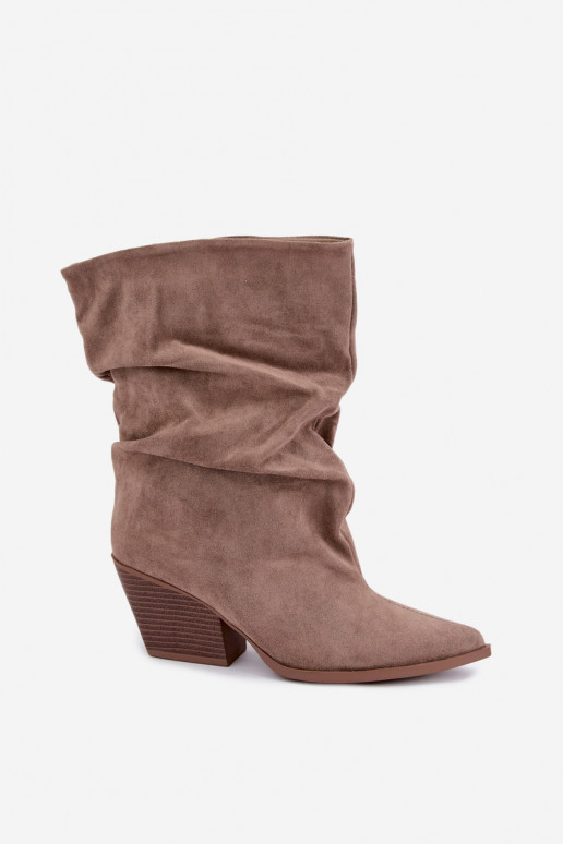 Bottines pour femmes froissées à talon carré couleur sable Cazela