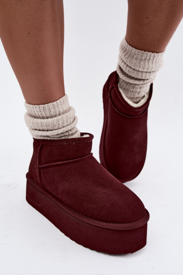 Bottes de neige pour femmes en daim naturel couleur bordeaux Tairene