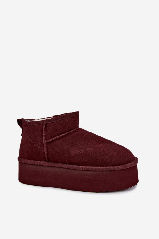 Bottes de neige pour femmes en daim naturel couleur bordeaux Tairene
