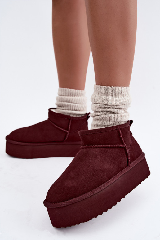 Bottes de neige pour femmes en daim naturel couleur bordeaux Tairene