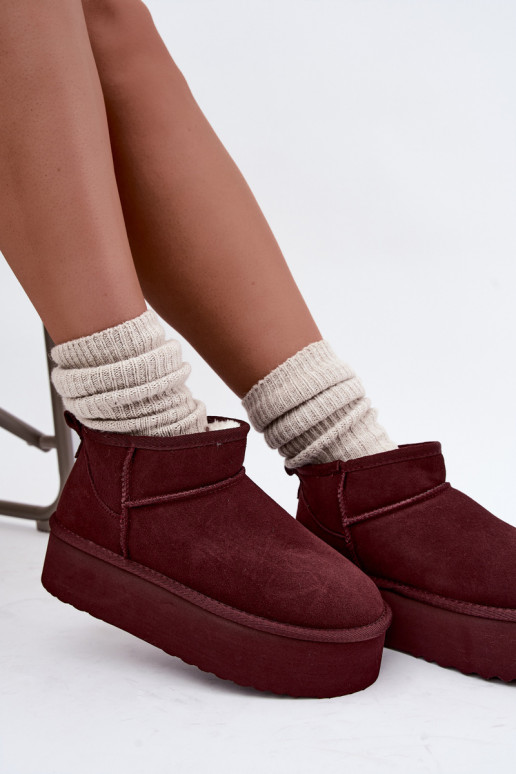 Bottes de neige pour femmes en daim naturel couleur bordeaux Tairene