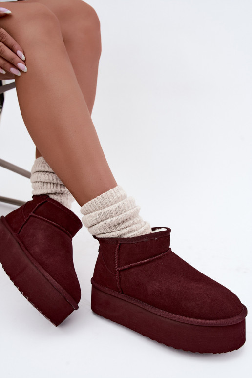 Bottes de neige pour femmes en daim naturel couleur bordeaux Tairene