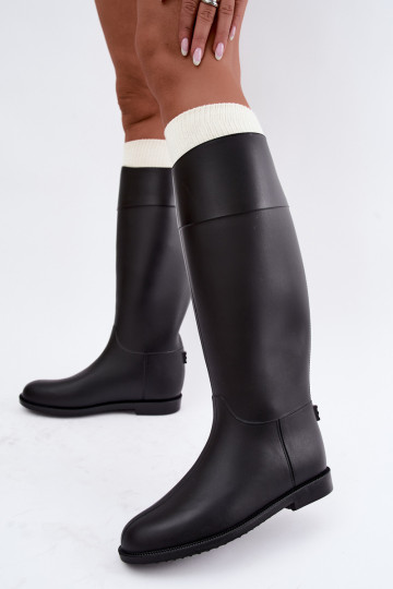 Bottes en caoutchouc hautes pour femmes avec talons larges en noir Melianne 2