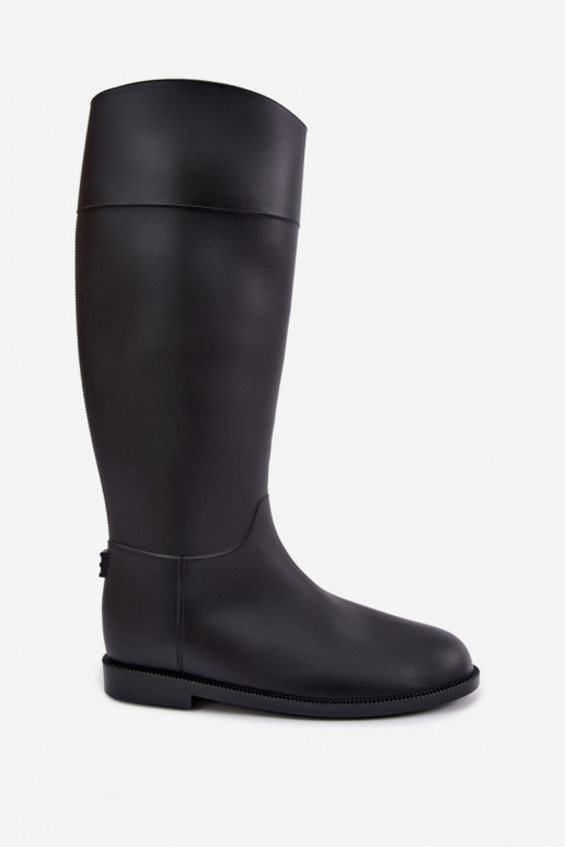 Bottes en caoutchouc hautes pour femmes avec talons larges en noir Melianne
