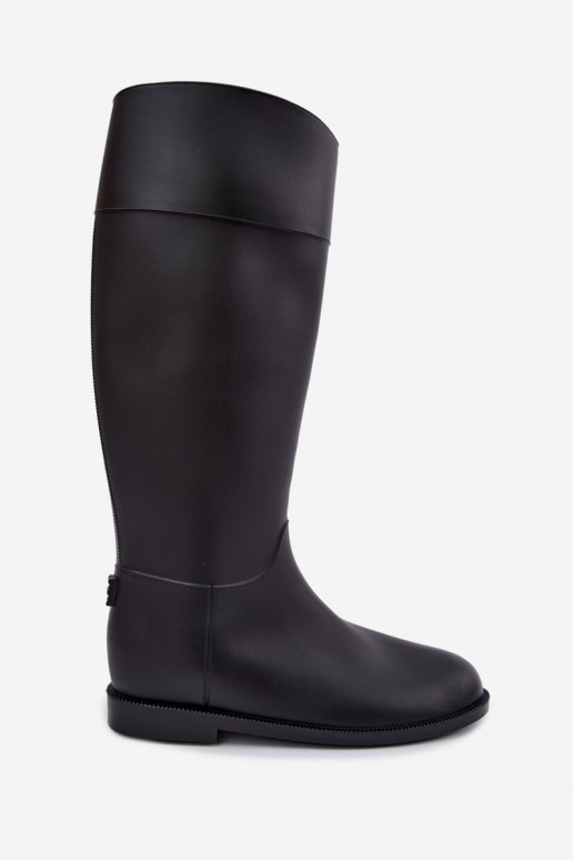 Bottes en caoutchouc hautes pour femmes avec talons larges en noir Melianne