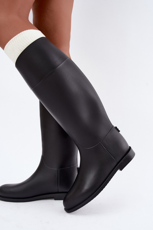 Bottes en caoutchouc hautes pour femmes avec talons larges en noir Melianne