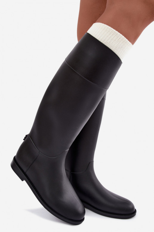 Bottes en caoutchouc hautes pour femmes avec talons larges en noir Melianne