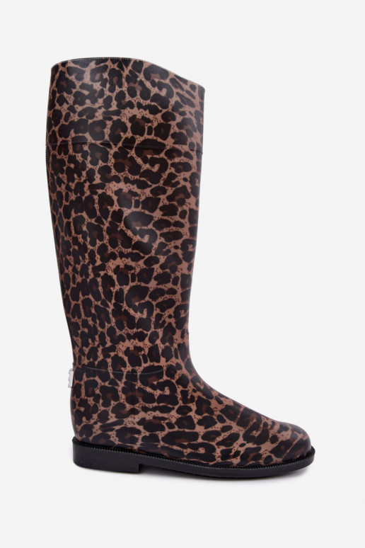 Bottes en caoutchouc hautes pour femmes avec talons larges et imprimé léopard en noir Melianne
