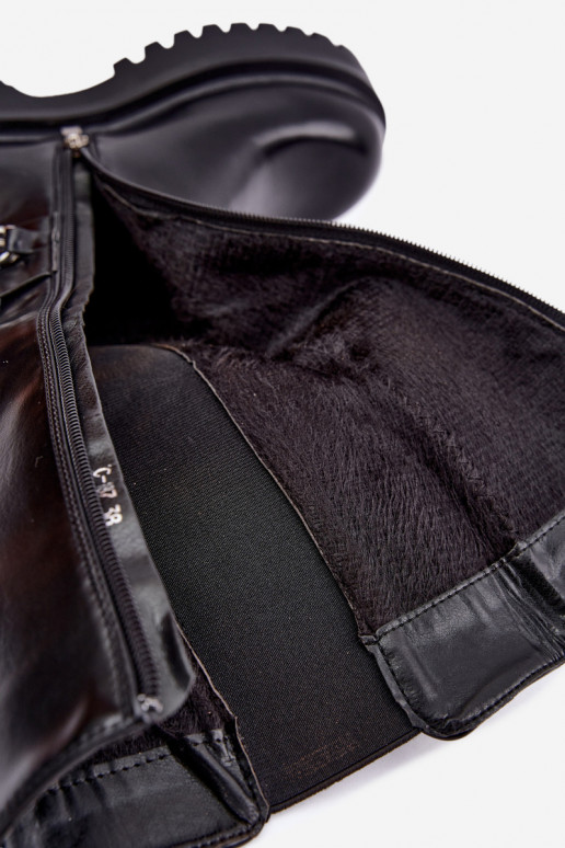 Bottes hautes et chaudes avec plateforme et chaînes en noir Doremi