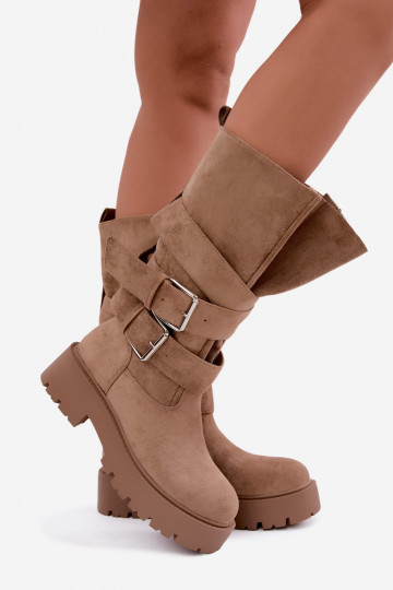 Bottes hautes et chaudes avec plateforme et boucles en couleur sable Palomae