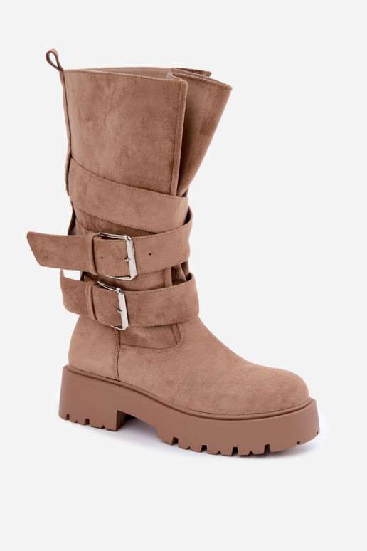 Bottes hautes et chaudes avec plateforme et boucles en couleur sable Palomae