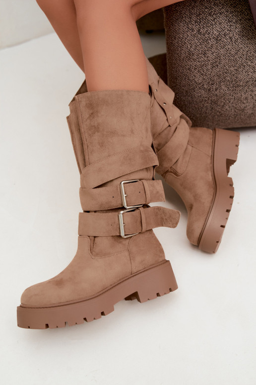 Bottes hautes et chaudes avec plateforme et boucles en couleur sable Palomae