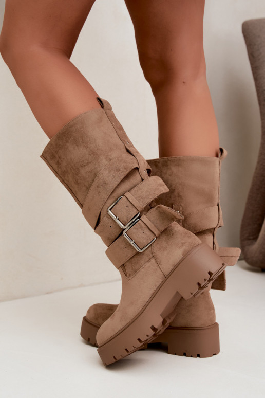 Bottes hautes et chaudes avec plateforme et boucles en couleur sable Palomae