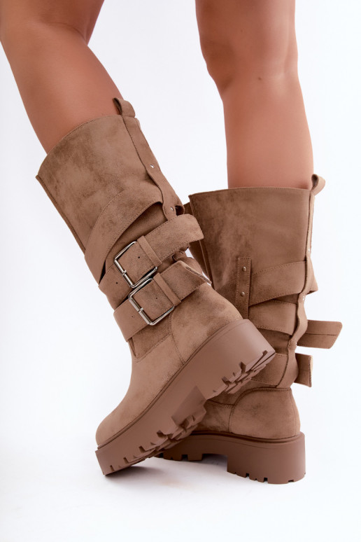 Bottes hautes et chaudes avec plateforme et boucles en couleur sable Palomae