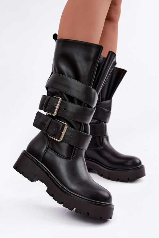 Bottes hautes et chaudes avec plateforme et boucles en noir Palomae