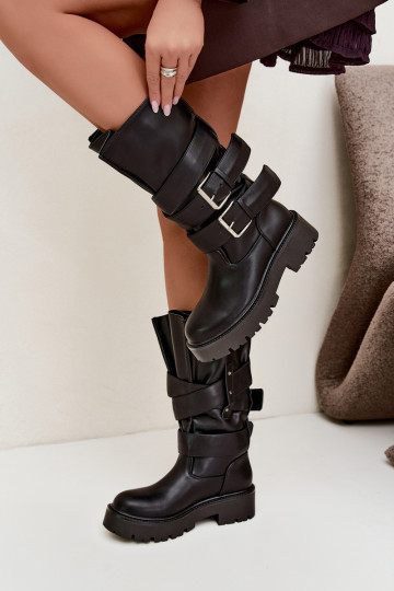 Bottes hautes et chaudes avec plateforme et boucles en noir Palomae 2
