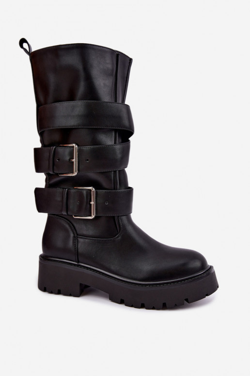 Bottes hautes et chaudes avec plateforme et boucles en noir Palomae