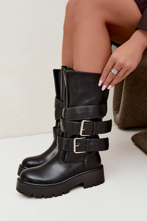Bottes hautes et chaudes avec plateforme et boucles en noir Palomae