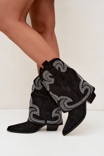 Bottines décorées de style cowboy avec talons en noir Irvena