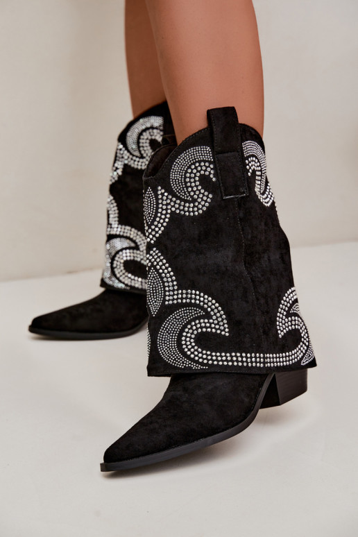 Bottines décorées de style cowboy avec talons en noir Irvena