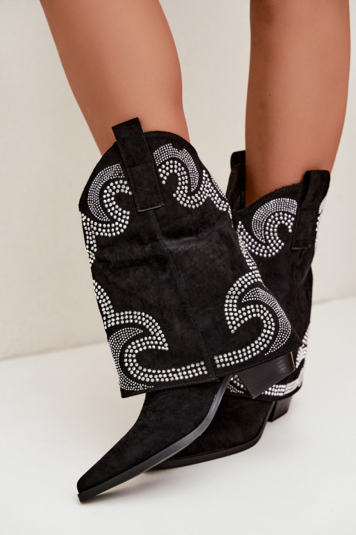 Bottines décorées de style cowboy avec talons en noir Irvena