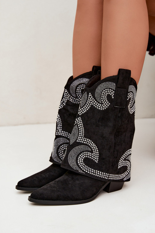 Bottines décorées de style cowboy avec talons en noir Irvena
