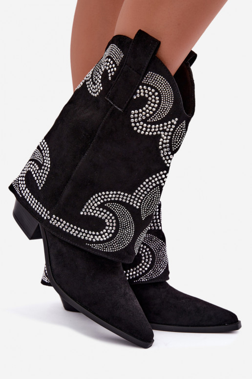 Bottines décorées de style cowboy avec talons en noir Irvena