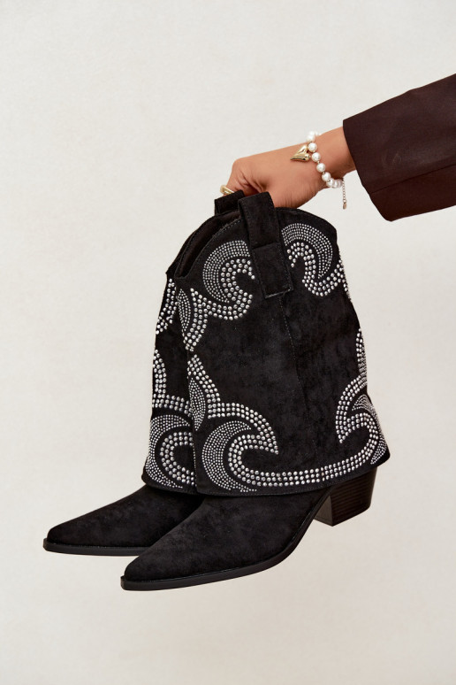Bottines décorées de style cowboy avec talons en noir Irvena