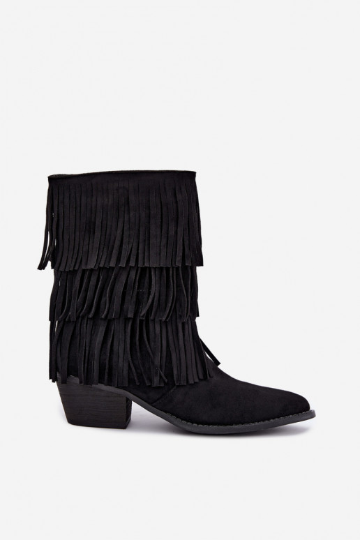 Bottines de style cowboy avec franges et talons en noir Lunia