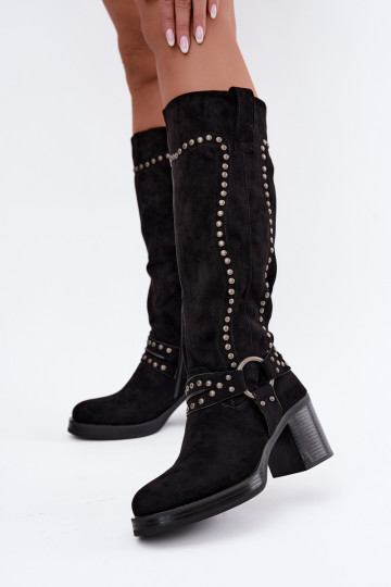 Bottes hautes et chaudes avec talons et décoration en noir Bellune 2
