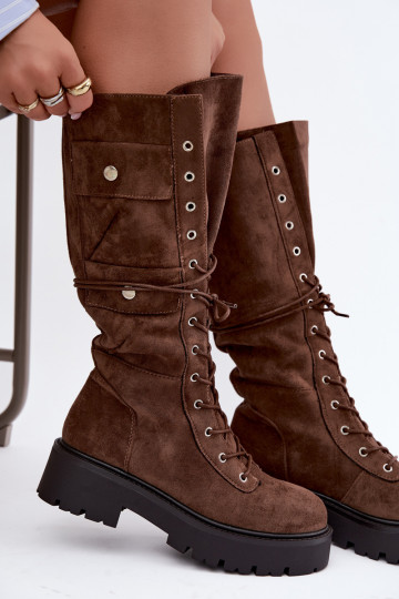 Bottes hautes et chaudes avec plateforme et lacets en marron Cressida