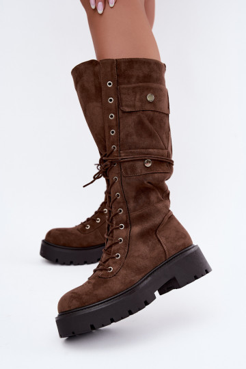 Bottes hautes et chaudes avec plateforme et lacets en marron Cressida 2