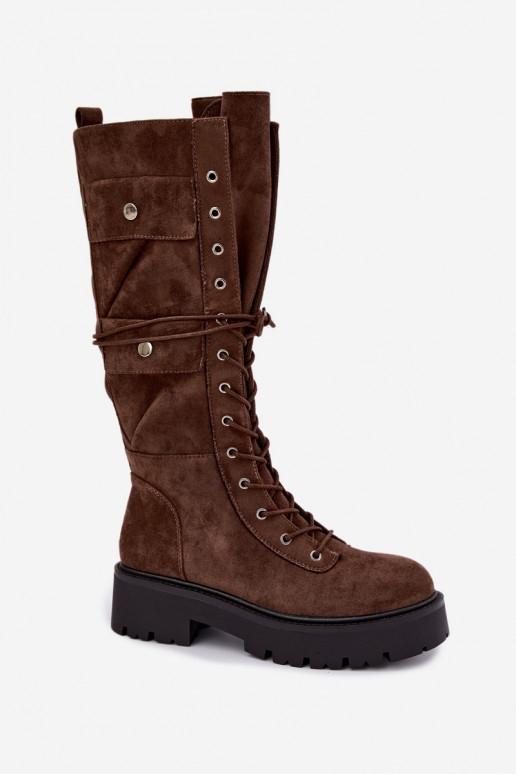 Bottes hautes et chaudes avec plateforme et lacets en marron Cressida