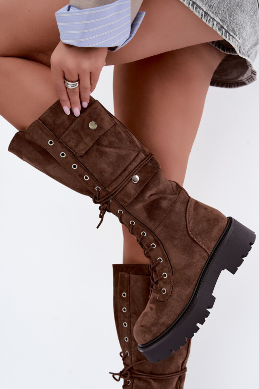 Bottes hautes et chaudes avec plateforme et lacets en marron Cressida