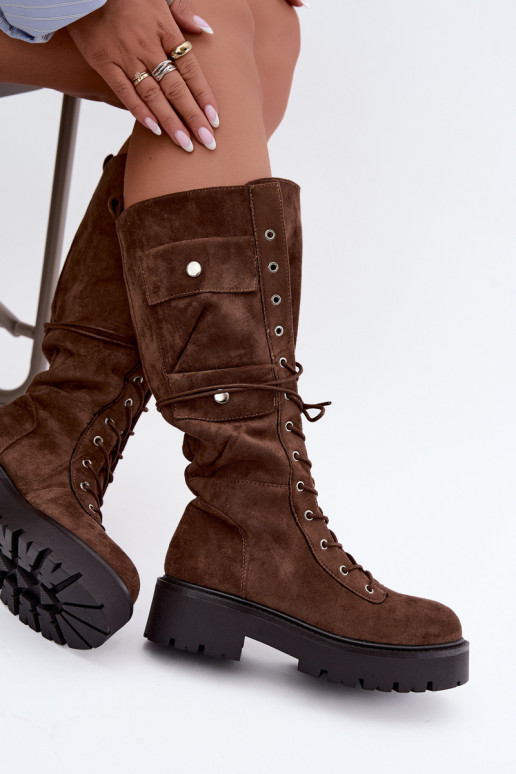 Bottes hautes et chaudes avec plateforme et lacets en marron Cressida