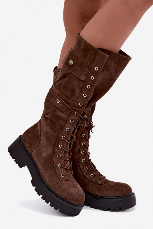Bottes hautes et chaudes avec plateforme et lacets en marron Cressida