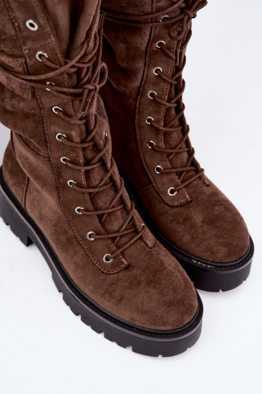 Bottes hautes et chaudes avec plateforme et lacets en marron Cressida