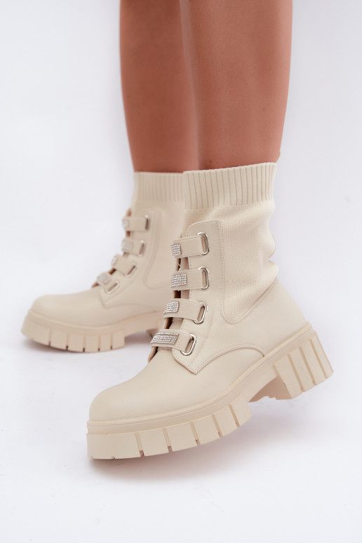 Bottines chaudes avec éléments décoratifs en couleur sable Giavelle