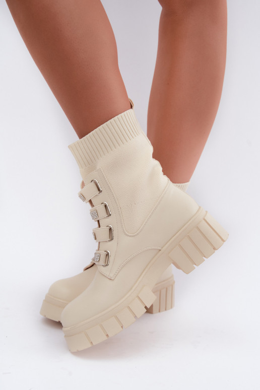 Bottines chaudes avec éléments décoratifs en couleur sable Giavelle